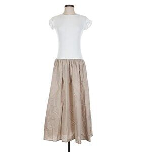 Zara White & Tan Drop Waist Dress - Small